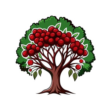 Charming Chokecherry Tree Illustration with Bold Outline clipart