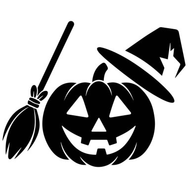 Cadılar Bayramı ikonu vektör illüstrasyonu, Balkabağı, yarasa.