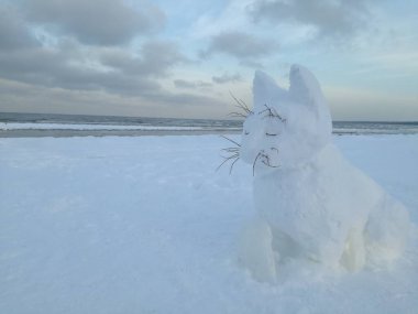 Kumsalda kar figürü - kedi