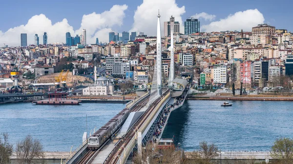 Панорамный Вид Мост Метро Golden Horn Halic Стамбуле Турция Канатный — стоковое фото