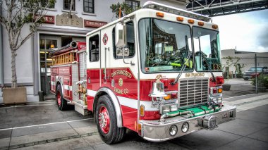San Francisco, CA, USA - August 2019: San Francisco Fire Truck. Fire engine from the SFFD. San Francisco Fire Department is the primary provider of fire and emergency medical services