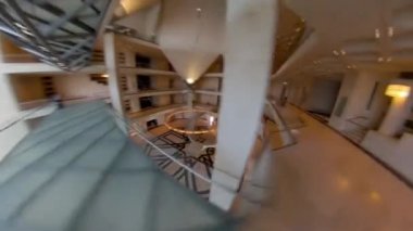 Doha, Qatar - February 2019: Hyper lapse inside Museum of Islamic Art, MIA, It is dedicated to showcasing Islamic art and culture from across the globe, with a collection that spans over 1,400 years