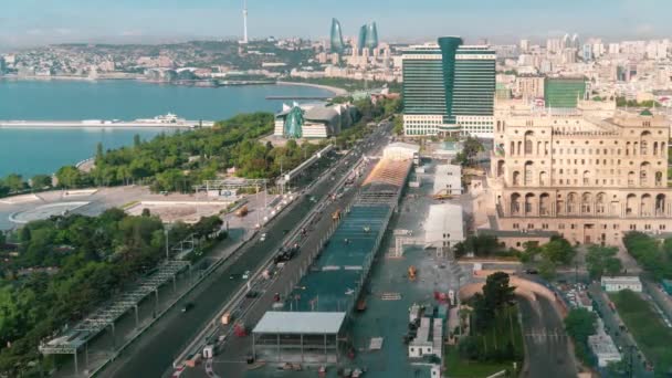 Azerbaijan Baku May 2018 Baku City Timelapse Flame Towers House — Vídeos de Stock