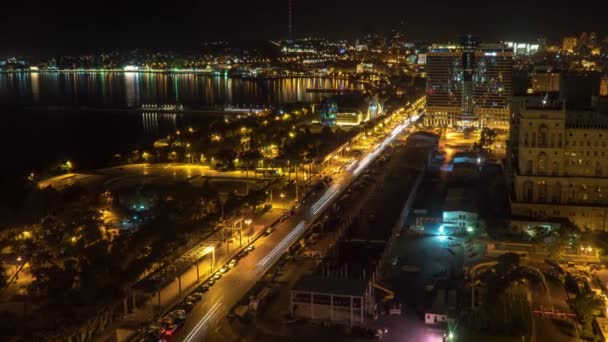 Azerbaiyán Bakú Mayo 2018 Ciudad Bakú Timelapse Con Torres Llamas — Vídeos de Stock