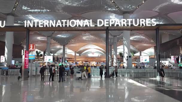 土耳其伊斯坦布尔 2023年6月27日 伊斯坦布尔机场国际航班护照管制区入口 旅客在这个地区要检查护照和签证 — 图库视频影像