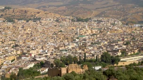 Όμορφη Πανοραμική Θέα Της Παλιάς Medina Στο Fes Μαρόκο Μια — Αρχείο Βίντεο