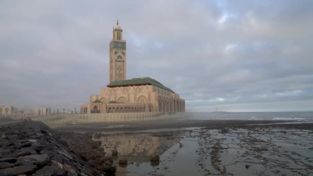 Mosquée Hassan Construite Sur Océan Atlantique Architecture Impressionnante Détails Complexes — Video