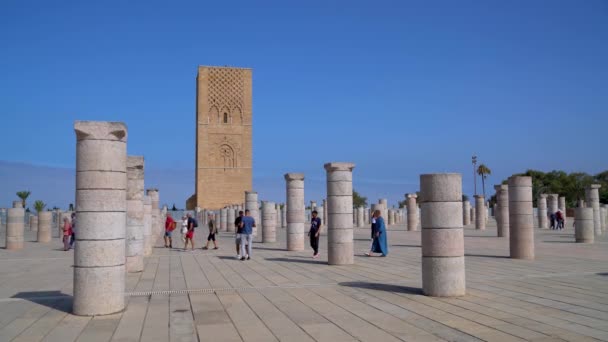 Rabat Fas Eylül 2022 Muhammed Anısına Yapılan Hasan Kulesi Günbatımında — Stok video