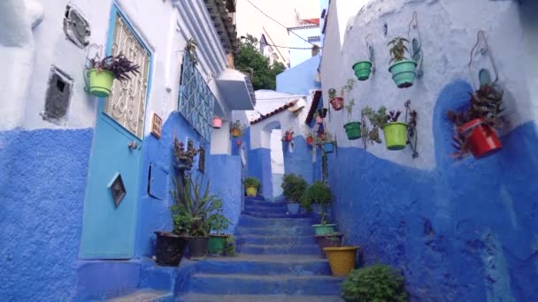Chefchaouen Miasto Maroku Znany Jako Blue Pearl Słynie Uderzające Niebieski — Wideo stockowe