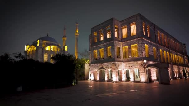 Istanbul Tyrkia Desember 2023 Esma Sultan Mansion Med Ortakoy Moskeen – stockvideo