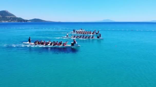 Marmaris Turquía Julio 2023 Equipos Reman Botes Largos Estrechos Botes — Vídeos de Stock