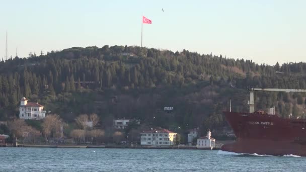 Istanbul Turecko Října 2023 Nákladní Tanker Hladce Pluje Podél Bosinského — Stock video
