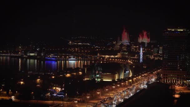 Baku Azerbaijão Julho 2019 Cidade Baku Com Mar Cáspio Torres — Vídeo de Stock