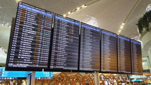 Istanbul Turkije Oktober 2023 Close Van Vluchtinformatietijdtabel Met Poortnummers Status — Stockvideo