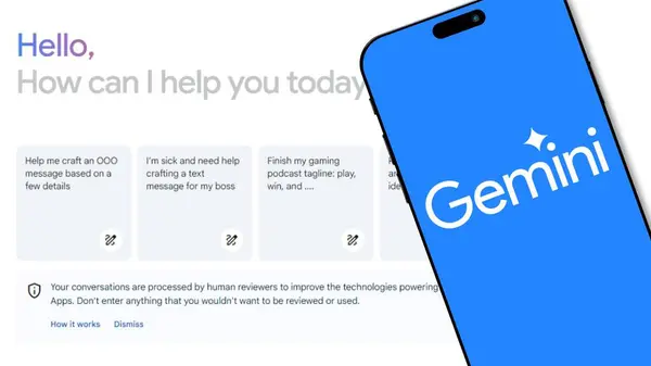 İstanbul, Türkiye - 7 Şubat 2024: Google Gemini logosu arka planda web sitesi bulunan akıllı telefon ekranında. Gemini, Google 'ın yapay zeka araştırma laboratuvarları DeepMind tarafından geliştirilen Google' ın yapay zeka modeli ailesidir.