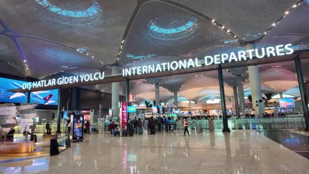 土耳其伊斯坦布尔 2023年12月18日 进入伊斯坦布尔机场国际航班护照管制区 旅客在这个地区要检查护照和签证 — 图库视频影像