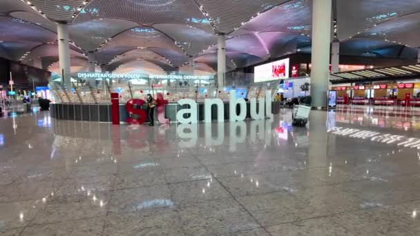 Istanbul Turchia Febbraio 2020 Interno Dell Aeroporto Istanbul Con Segnaletica — Video Stock