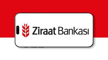İstanbul, Türkiye - 27 Mart 2024: Ziraat bankasının logosu akıllı telefon ekranında. Ziraat Bankası bir Türk devlet bankası ve finans kurumu