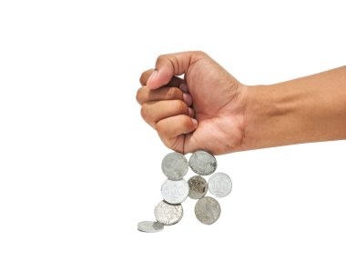 Bir el resmi ve Endonezya paraları. Bir el ve gümüş para resmi. 