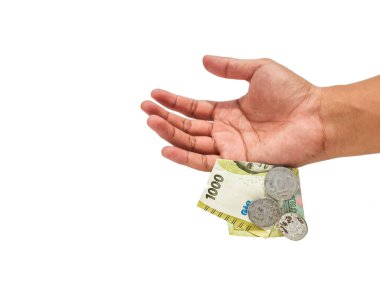 Bir el resmi ve Endonezya parası. 