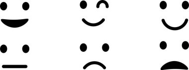 Duygu simgeleri ayarlandı. Emoji geri bildirim simgesi, mutlu nötr üzgün emoji duygu simgelerini sıraladı. Vektör İllüstrasyonu