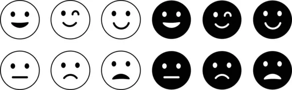 Duygu simgeleri ayarlandı. Emoji geri bildirim simgesi, mutlu nötr üzgün emoji duygu simgelerini sıraladı. Vektör İllüstrasyonu