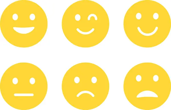 Duygu simgeleri ayarlandı. Emoji geri bildirim simgesi, mutlu nötr üzgün emoji duygu simgelerini sıraladı. Vektör İllüstrasyonu
