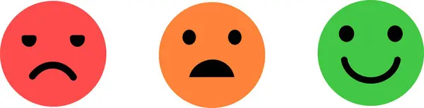 Duygu simgeleri ayarlandı. Emoji geri bildirim simgesi, mutlu nötr üzgün emoji duygu simgelerini sıraladı. Vektör İllüstrasyonu
