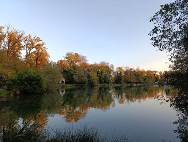 Sonbahar renklerinde park gölü