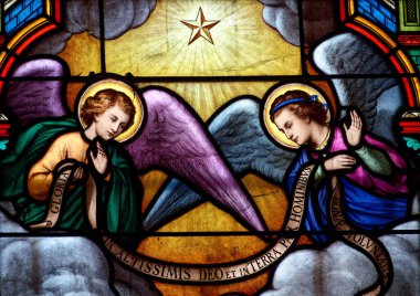 Chcy, FRANCE - 01-26-2025: Cennetteki bir meleğin lekeli camı (19. yüzyıl)