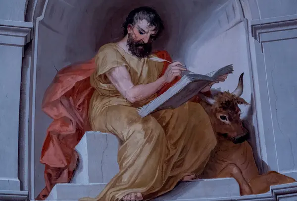 Puget Theniers, FRANCE, 02-17-2025: Evangelist Aziz Luke 'un 19. yüzyılı. Roma Katolik Kilisesi 'nin azizi..