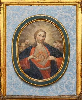 Napoli, İtalya - 10-24-2024: İsa 'nın Kutsal Kalbi' nin Tablosu.