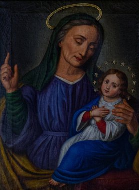 Napoli, İtalya - 10-24-2024: Annesi St. Anne ile Bakire Meryem 'in Tablosu.