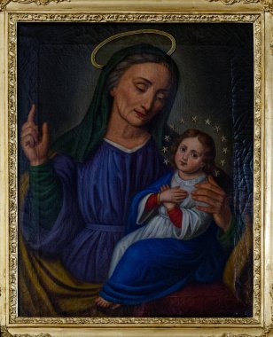 Napoli, İtalya - 10-24-2024: Annesi St. Anne ile Bakire Meryem 'in Tablosu.