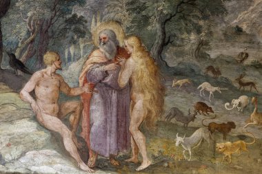 Napoli, İtalya - 10-25-2024: Cennette Adem ve Havva Fresco. 