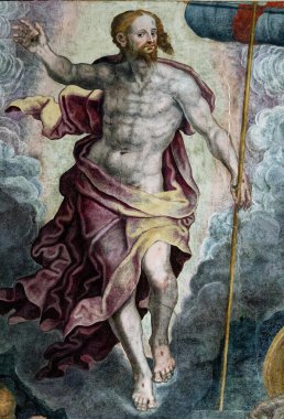 Napoli, İtalya - 10-25-2024: İsa Mesih 'in dirilişinin Fresco' su.