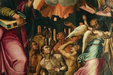 Napoli, İtalya - 10-25-2024: Araf 'tan gelen ruhların Fresco' su (16. yüzyıl).