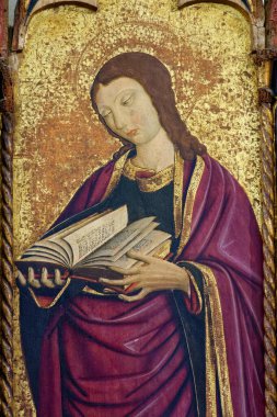 Castellabate, İtalya - 10-29-2024: Havari Aziz John 'un 1472 tarihli resmi. Roma Katolik Kilisesi 'nin azizi..