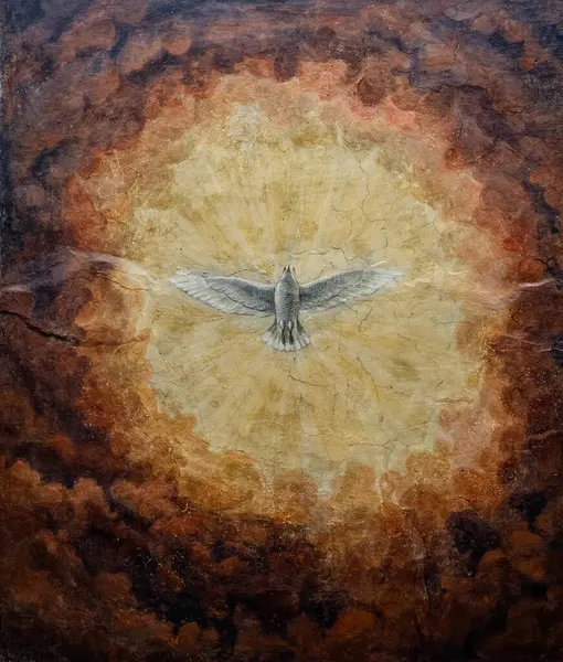 Napoli, İtalya - 10-25-2024: Kutsal güvercinin Fresco 'su (15. yüzyıl)