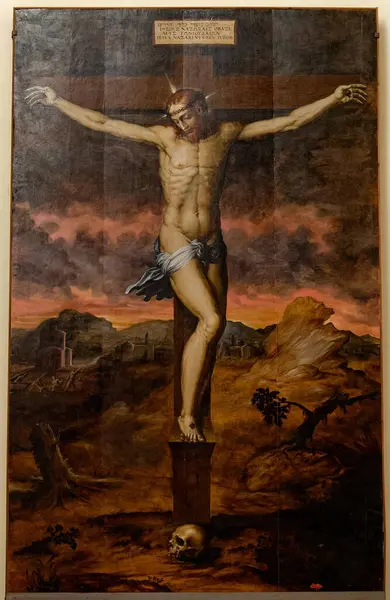 Napoli, İtalya - 10-25-2024: Çarmıha gerilen İsa 'nın Tablosu (16. yüzyıl)