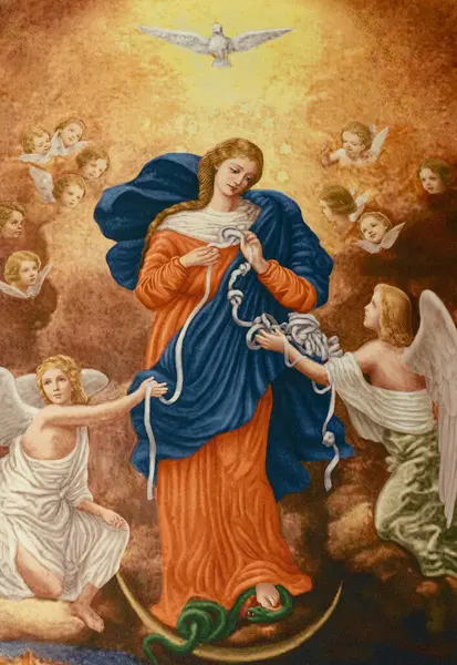 Maratea, İtalya - 10-31-2024: Düğümleri çözen Bakire Meryem 'in Tablosu.