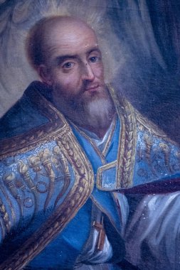 La Chaussee Saint Victor, FRANCE - 01-25-2025: Ellerinden çıkan zarafeti simgeleyen ışık huzmeleri ile Mucizevi Madalyanın Bakire Sancağının nakışlı dini bayrağı. 