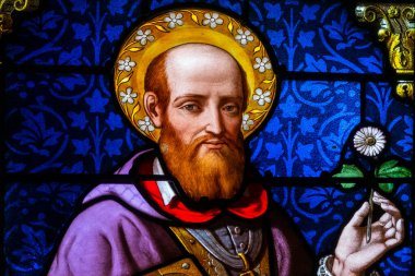 Mer, FRANCE - 01-25-2025: Aziz Yusuf 'un lekeli camı (19. yüzyıl) ve genç İsa Chris. 