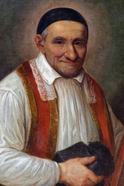 Paris, FRANCE - 09-11-2024: Saint Vincent de Paul 'un Tablosu. Roma Katolik Kilisesi 'nin azizi..