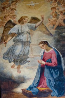 Paris, FRANCE - 09-27-2024: Başmelek Cebrail tarafından Kutsal Bakire Meryem 'e Bildirim (19. yüzyıl)