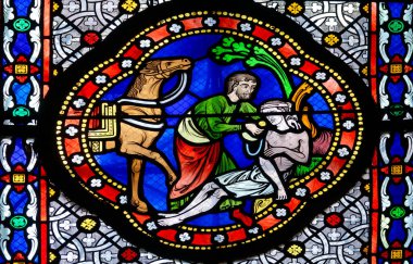 Paris, FRANCE - 09-28-2024: İyi Samaritan 'ın Lekeli Camları (19. yüzyıl). 