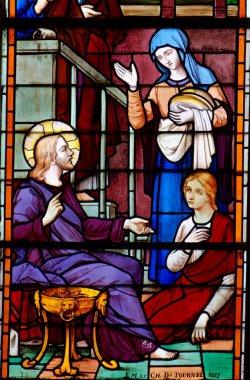 Pantin, FRANCE - 09-29-2024: Bethany köyündeki Martha ve Mary 'nin evinde İsa' nın lekeli camları (1926). 