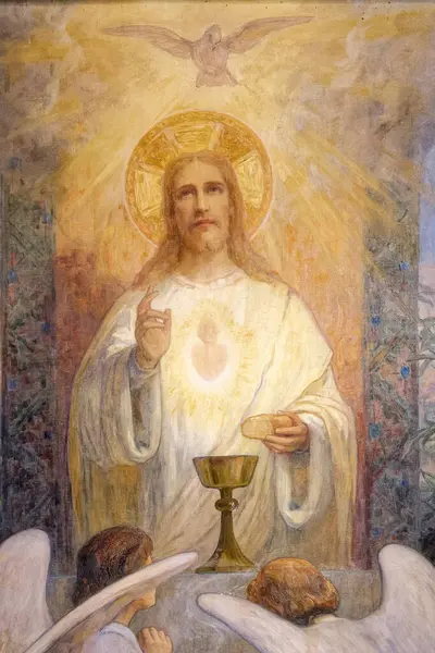 Paris, FRANCE - 09-13-2024: İsa Mesih 'in Son Yemeği Fresco.