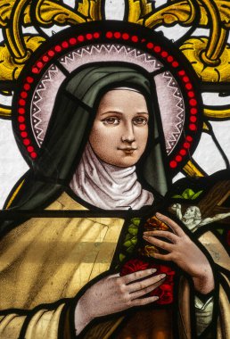 Marcellaz, Fransa - 03-28-2025: Lisieux 'lu Aziz Therese veya Lisieux' lu Thérèse de Lisieux, Carmelite rahibesi ve Roma Katolik Kilisesi 'nin azizi.