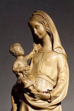 Annecy, FRANCE - 07-03-2024: St. Francis de Sales 'in lekeli camları ve bir güvercin. Katolik Kilisesi 'nin Aziz ve Doktoru